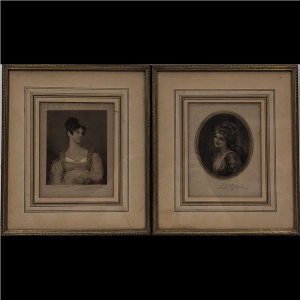 Pair Of Antique Pencil Signed Mezzotint Portraits