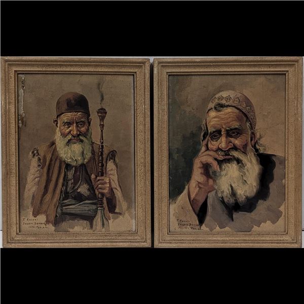 Pair Of Signed And Dated Oil On Board Orientalist Iranian Portrait Paintings, 1953