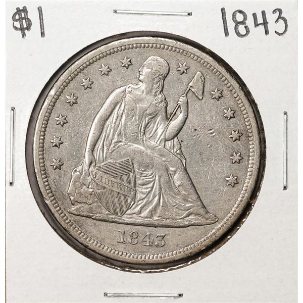 1843 $1 Seated Liberty Silver Dollar Coin