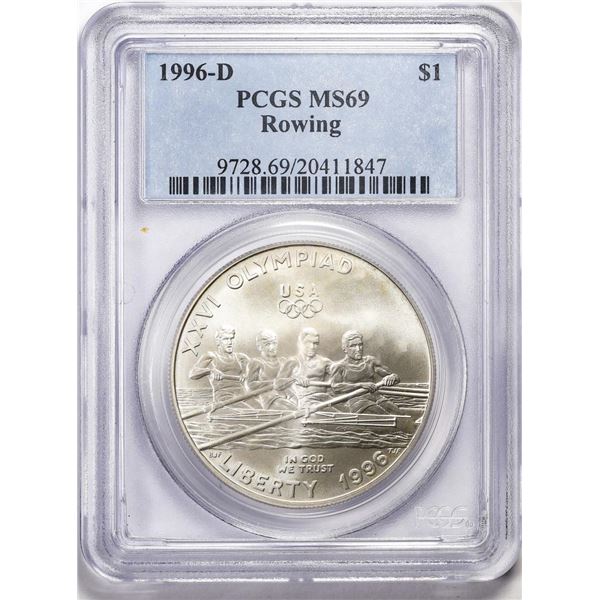 1996-D $1 Olympics Rowing Commemorative Silver Dollar Coin PCGS MS69