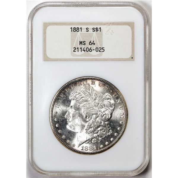 1881-S $1 Morgan Silver Dollar Coin NGC MS64 Toning Old Fatty Holder