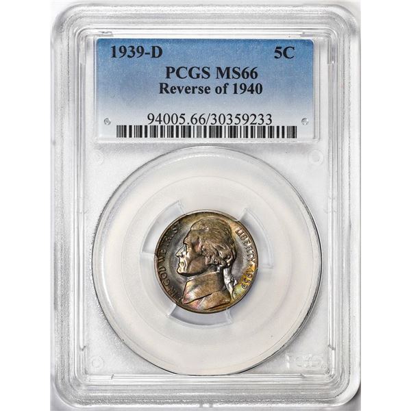 1939-D Reverse of 1940 Jefferson Nickel Coin PCGS MS66 Great Toning