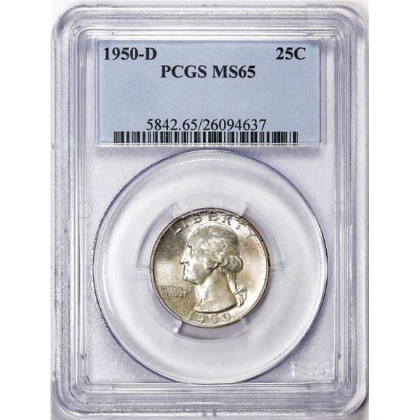 1950-D Washington Quarter Coin PCGS MS65