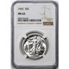 Image 1 : 1942 Walking Liberty Half Dollar Coin NGC MS62