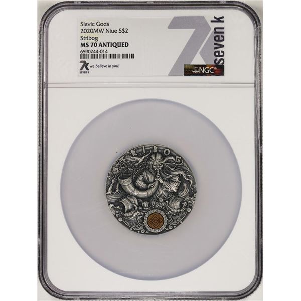 2020MW Niue $2 Slavic Gods Stribog 2oz Silver Coin NGC MS70 Antiqued