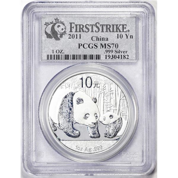 2011 China 10 Yuan Silver Panda Coin PCGS MS70 First Strike