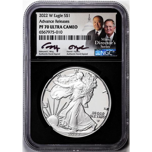 2022-W $1 Proof American Silver Eagle Coin NGC PF70 Ultra Cameo Moy & Ryder Signed