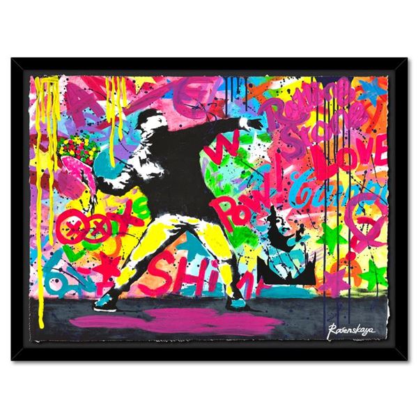 Nastya Rovenskaya "Throwing Flowers" Original Mixed Media on Paper