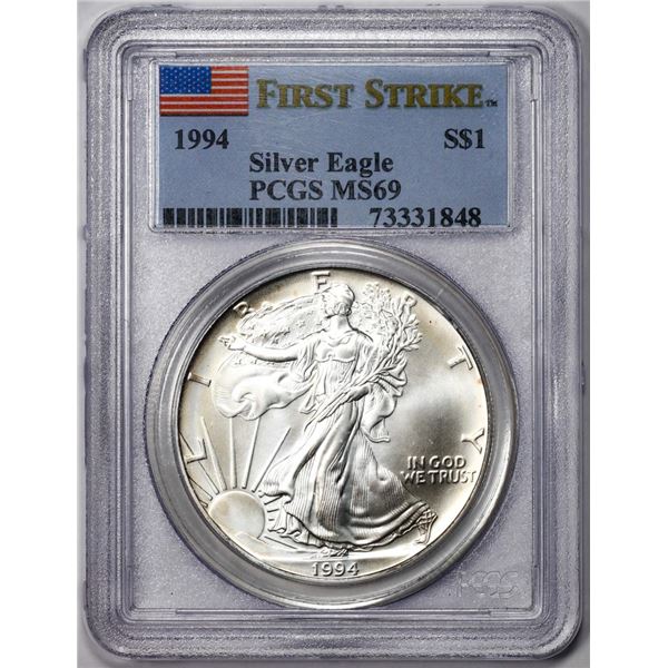 1994 $1 American Silver Eagle Coin PCGS MS69 First Strike