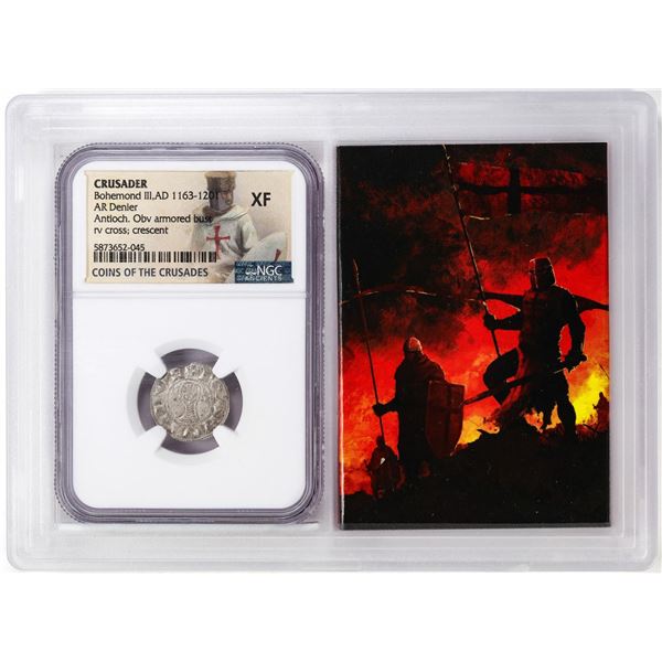Crusader 1163-1201 AD Bohemond III AR Denier Ancient Coin NGC XF Story Box