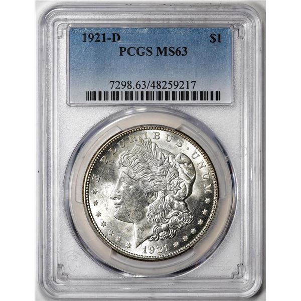 1921-D $1 Morgan Silver Dollar Coin PCGS MS63