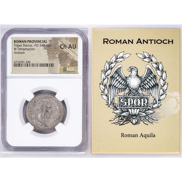 Roman Provincial 249-251 AD Decius Bi Tetradrachm Ancient Coin NGC Ch AU Story Box