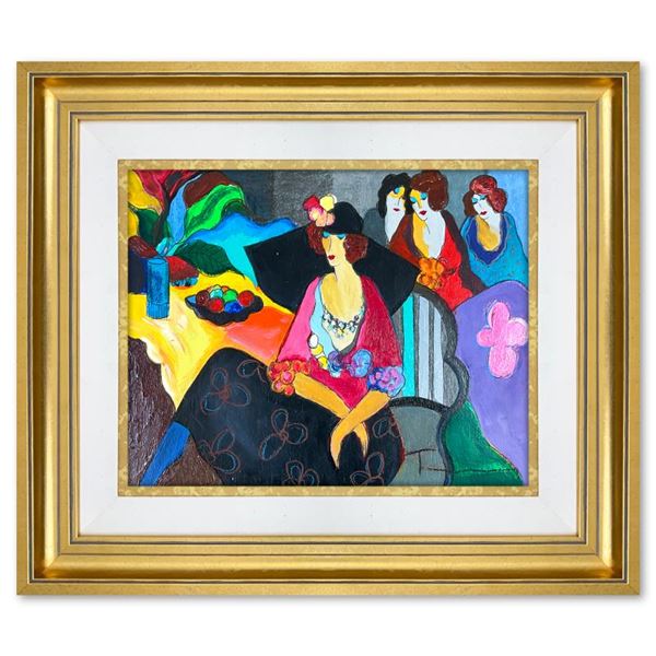 Itzchak Tarkay (1935-2012) "Gossip" Original Mixed Media on Board