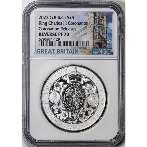 2023 G.Britain 5 Pounds King Charles III Coronation Silver Coin NGC Reverse Proof 70