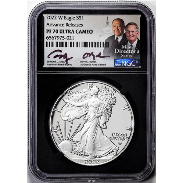 2022-W $1 Proof American Silver Eagle Coin NGC PF70 Ultra Cameo Moy & Ryder Signed