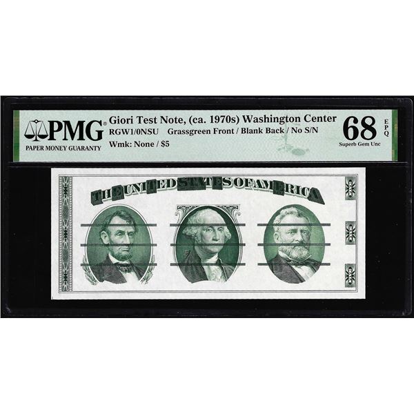 Circa 1970's Washington Center Giori Test Note PMG Superb Gem Uncirculated 68EPQ