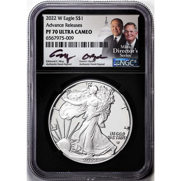 2022-W $1 Proof American Silver Eagle Coin NGC PF70 Ultra Cameo Moy & Ryder Signed