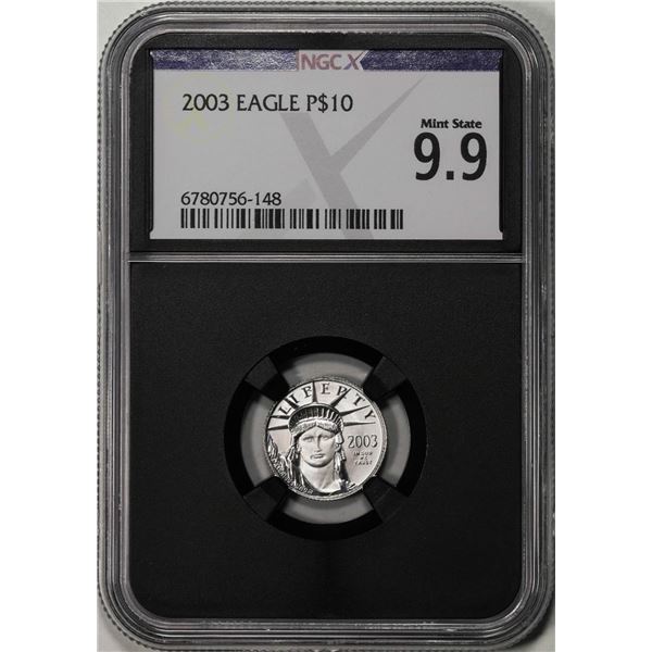 2003 $10 Platinum American Eagle Coin NGCX Mint State 9.9