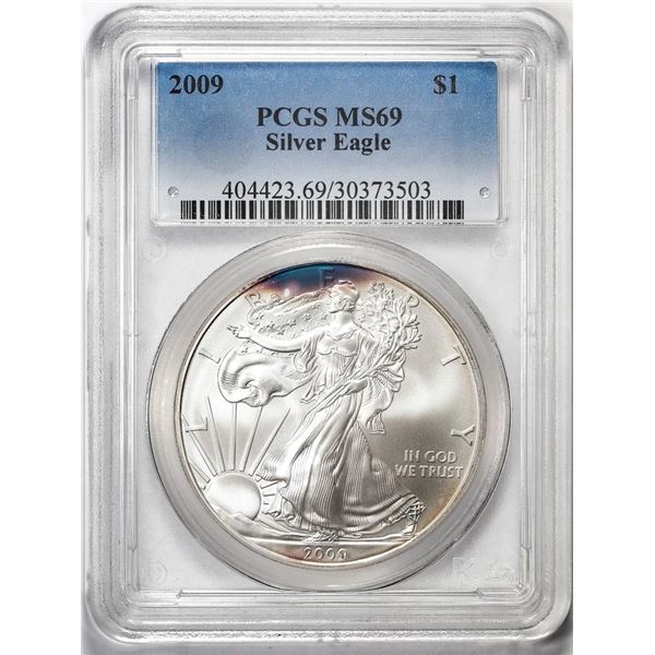 2009 $1 American Silver Eagle Coin PCGS MS69 Great Toning
