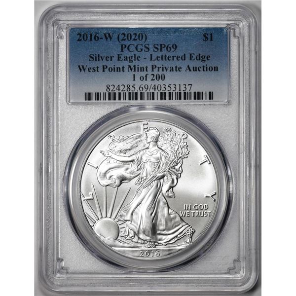 2016-W Lettered Edge $1 American Silver Eagle Coin PCGS SP69 West Point Mint