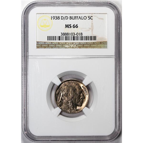 1938-D/D Buffalo Nickel Coin NGC MS66