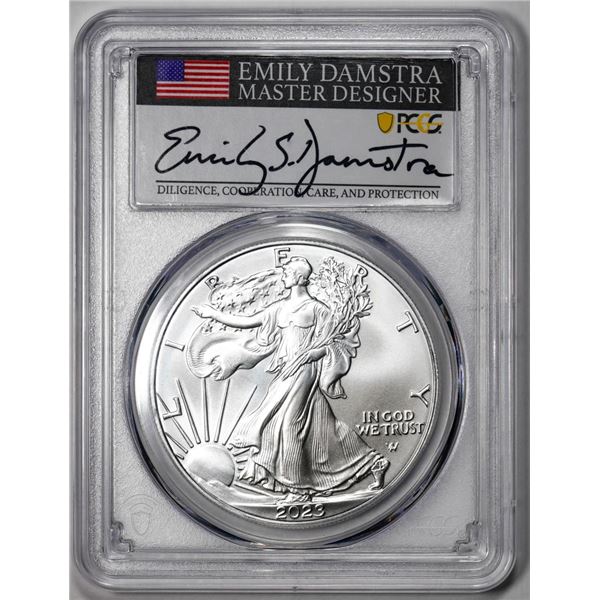 2023 $1 American Silver Eagle Coin PCGS MS70 First Day of Issue Damstra Signature