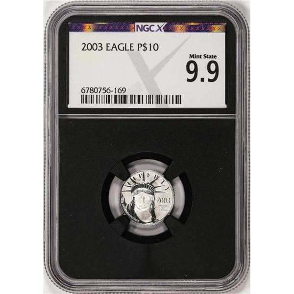 2003 $10 Platinum American Eagle Coin NGCX Mint State 9.9