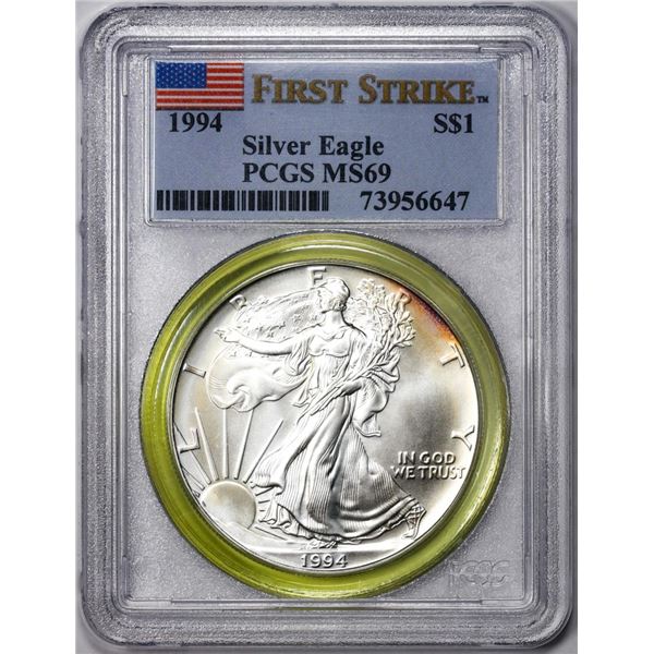 1994 $1 American Silver Eagle Coin PCGS MS69 First Strike