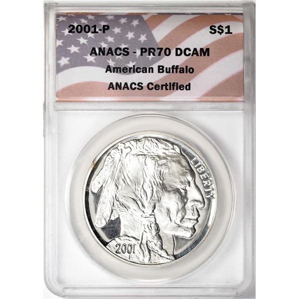 2001-P $1 Proof American Buffalo Silver Dollar Coin ANACS PR70DCAM