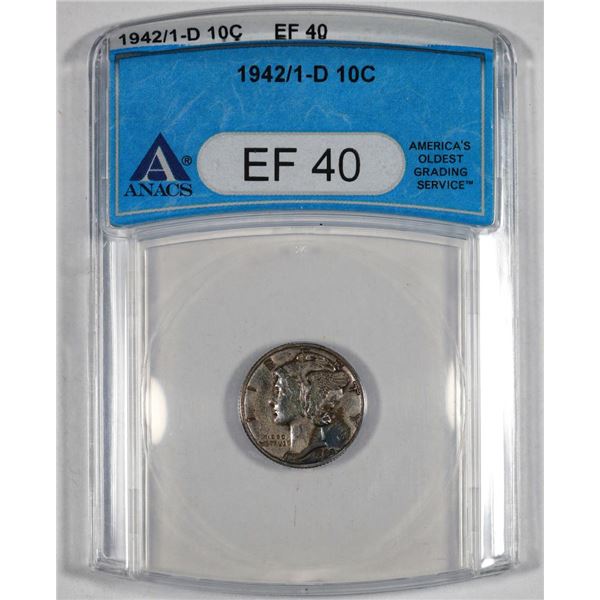 1942/1-D Mercury Dime Coin ANACS EF40