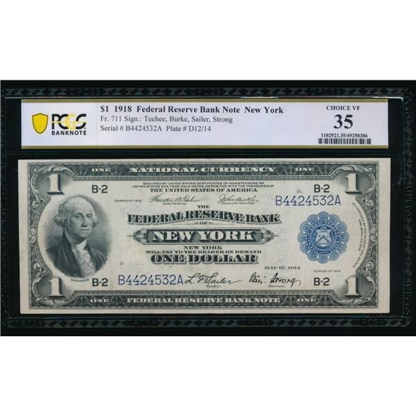 1918 $1 New York FRBN PCGS 35