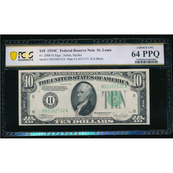1934C $10 St Louis FRN PCGS 64PPQ