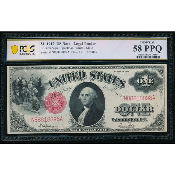 1917 $1 Legal Tender Note PCGS 58PPQ
