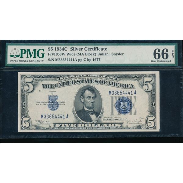1934C $5 Silver Certificate PMG 66EPQ
