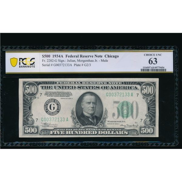 1934A $500 Chicago FRN PCGS 63