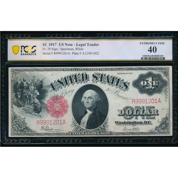 1917 $1 Legal Tender Note PCGS 40