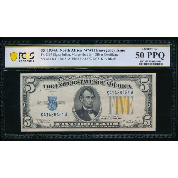 1934A $5 N Africa Silver Certificate PCGS 50PPQ