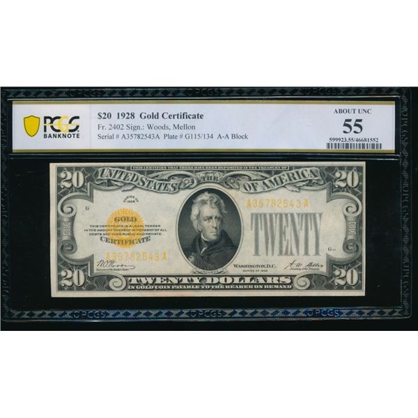 1928 $20 Gold Certificate PCGS 55