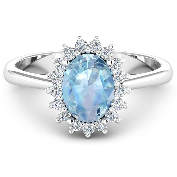 14KT White Gold 1.28ctw Aquamarine and Diamond Ring