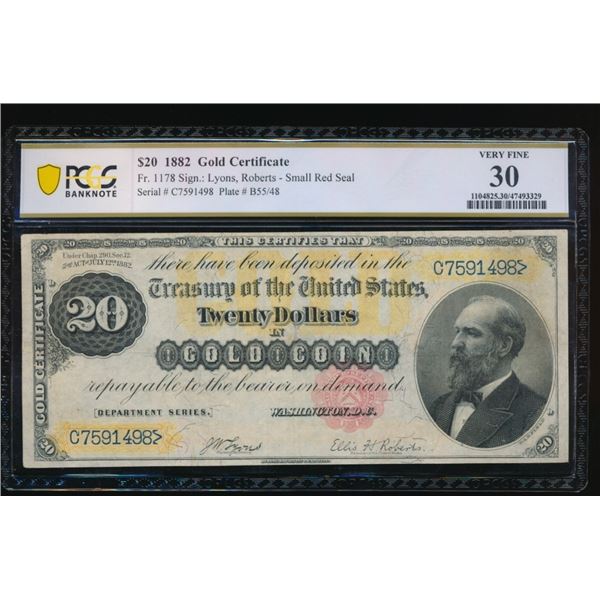 1882 $20 Gold Certificate PCGS 30