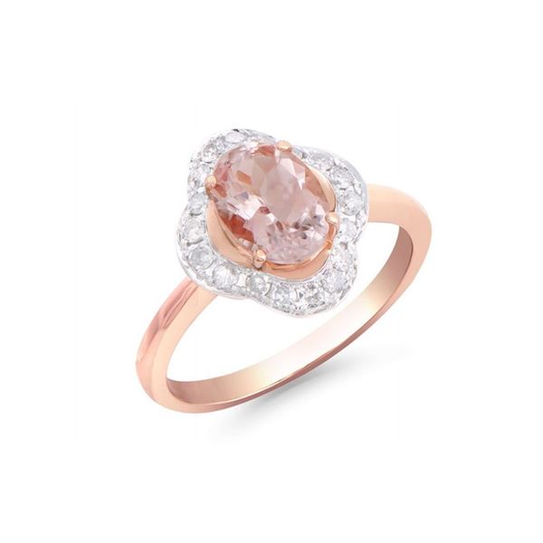 14KT Rose Gold 1.14ct Morganite and Diamond Ring