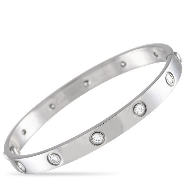 Cartier LOVE 18K White Gold 10 Diamond Bracelet  Size 17