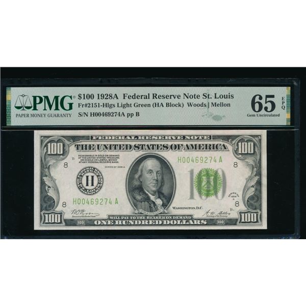 1928A $100 St Louis FRN PMG 65EPQ