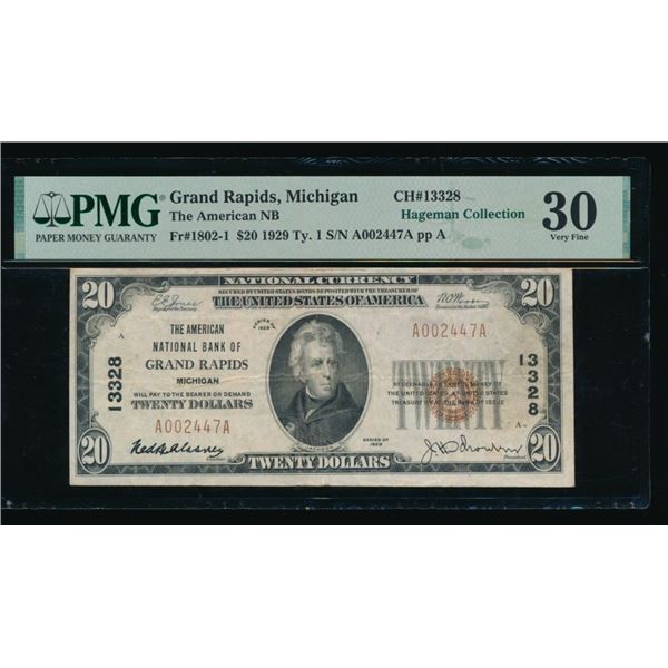 1929 $20 Grand Rapids MI National PMG 30