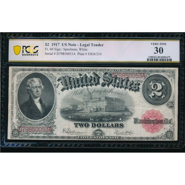 1917 $2 Legal Tender Note PCGS 30