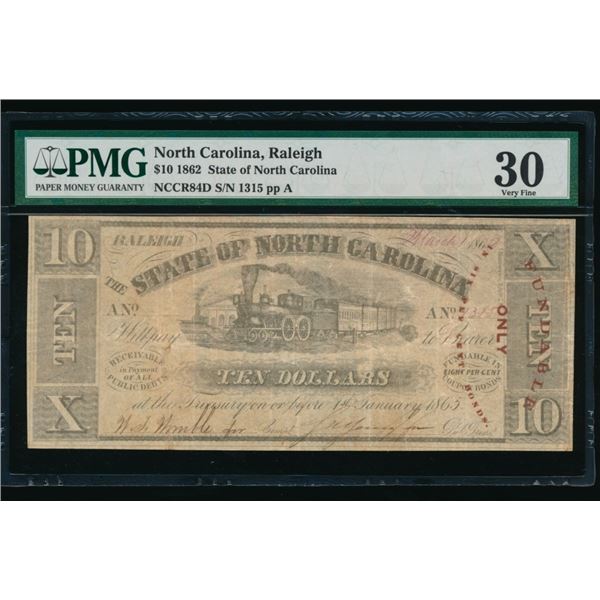 1862 $10 Raleigh NC Obsolete PMG 30