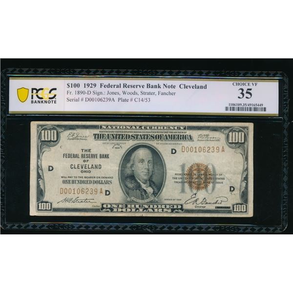1929 $100 Cleveland FRBN PCGS 35