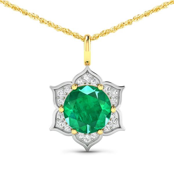 14KT Yellow Gold 1.8ctw Zambian Emerald and Diamond Pendant