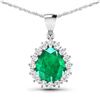 Image 1 : 14KT White Gold 2.85ctw Zambian Emerald and Diamond Pendant