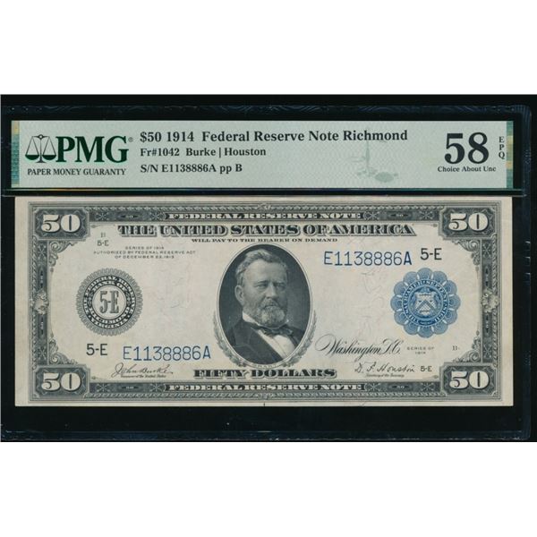 1914 $50 Richmond FRN PMG 58EPQ